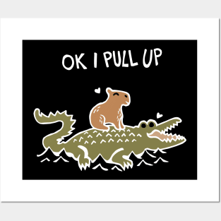 OK I Pull Up Capybara and Crocodile Love (White) Posters and Art